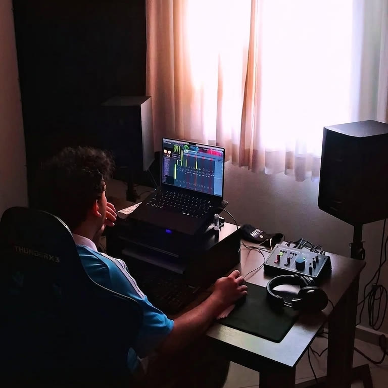 rideblan no estúdio, produzindo no FL Studio